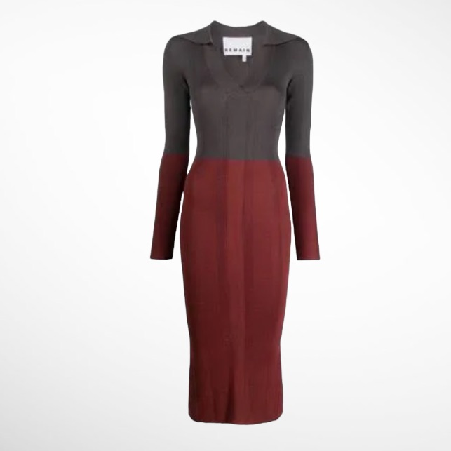 Remain Joy Long Sleeve Knit Dress Color: Andorra Bordeaux Combo Size 40
